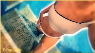 Amazing hot milf in Wet crop top in the hotel Pool | Risky public exhibitionist