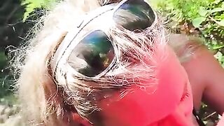 Big tits blonde Hotwife gives public blowjob outdoors and takes huge facial cumshot