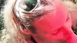 Big tits blonde Hotwife gives public blowjob outdoors and takes huge facial cumshot