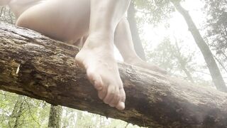 Girl power pisses on a fallen tree