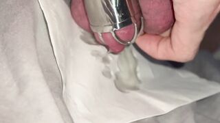 Frustrated Chastity Slaves Ruined Orgasm -has to Cum in Steel Cage