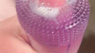 Jerking off with a toy with massive cumshot