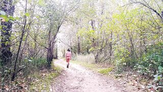 Trans MTF strolls bottomless through the woods