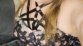 Sexy harness lingerie, teasing, wishing I had you down my throat