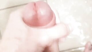 I washed myself in the shower and jerked off my big dick, moaning, cumming a lot