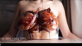 Chocolate tits slow motion