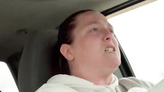 Horny slut masturbates while driving