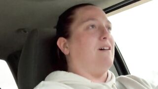 Horny slut masturbates while driving