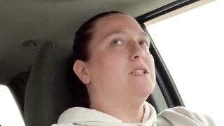 Horny slut masturbates while driving