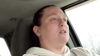 Horny slut masturbates while driving