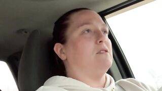 Horny slut masturbates while driving