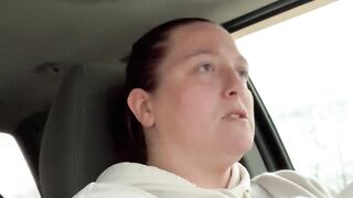 Horny slut masturbates while driving