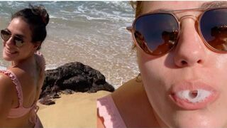 public beach people see me deep throat and swallow cum, I was fucked without mercy!!! mouth fucked