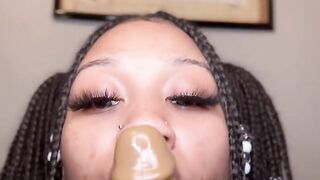 Ebony Teen Sucking Dildo Sloppy