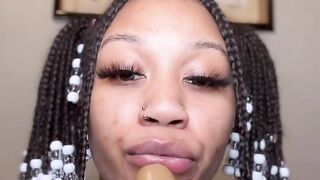 Ebony Teen Sucking Dildo Sloppy