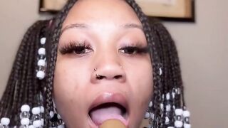 Ebony Teen Sucking Dildo Sloppy