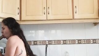 Cute girl seduced by stepsister to have sex in the kitchen