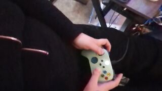 Jerk off while she plays Fortnite, cum on her hands while she keeps playing