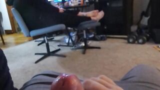 Jerk off while she plays Fortnite, cum on her hands while she keeps playing