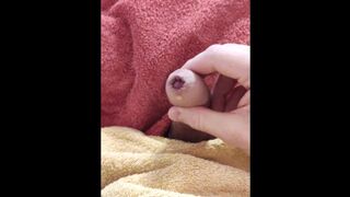 Masturbating my horny cute foreskin smooth penis in the morning in bed