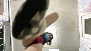 Stomping and crash imagine slave boy on the floor and face sitting in panties. POV feet amateur teen