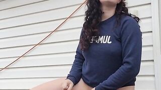 MILF Plays with pussy on patio