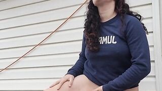 MILF Plays with pussy on patio