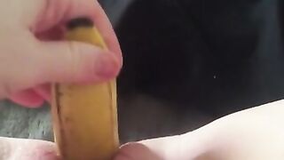 Teen Fucks her Tight little Pussy with a Banana & Squirts everywhere