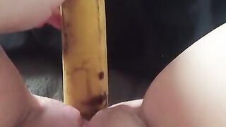 Teen Fucks her Tight little Pussy with a Banana & Squirts everywhere