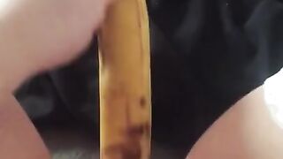 Teen Fucks her Tight little Pussy with a Banana & Squirts everywhere