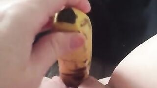 Teen Fucks her Tight little Pussy with a Banana & Squirts everywhere