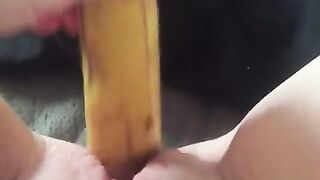 Teen Fucks her Tight little Pussy with a Banana & Squirts everywhere