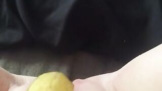 Teen Fucks her Tight little Pussy with a Banana & Squirts everywhere