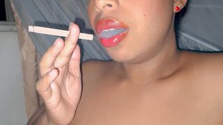 Red Lips Ebony Smoking Topless