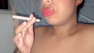 Red Lips Ebony Smoking Topless