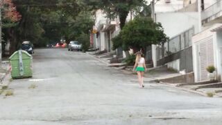 Exhibitionist HotWife with Nano Skirt and Top on Street