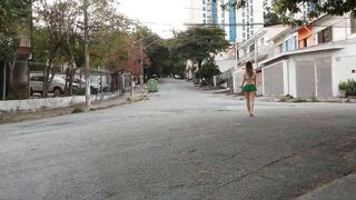 Exhibitionist HotWife with Nano Skirt and Top on Street