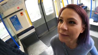 Risky Blowjob in London Train. Caught by Stranger Cum on Face 4K ELLA BOLT