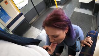 Risky Blowjob in London Train. Caught by Stranger Cum on Face 4K ELLA BOLT