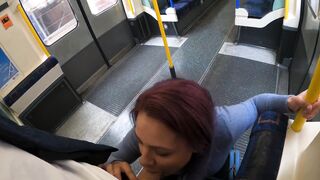 Risky Blowjob in London Train. Caught by Stranger Cum on Face 4K ELLA BOLT