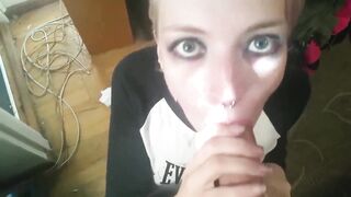 Hot blonde sucking big cock until cumshot