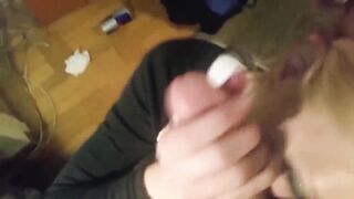 Hot blonde sucking big cock until cumshot