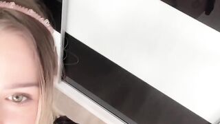 Student blonde shows her ass