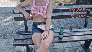 I flash my tits in public on a park bench among other people