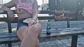 I flash my tits in public on a park bench among other people