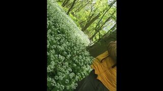 Pissing in beautiful wild garlic spot