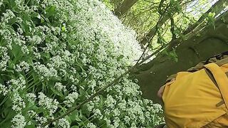 Pissing in beautiful wild garlic spot