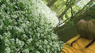 Pissing in beautiful wild garlic spot