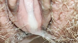 Hairy Pussy Dripping cum and Pissing. You can lick it ????