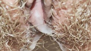 Hairy Pussy Dripping cum and Pissing. You can lick it ????